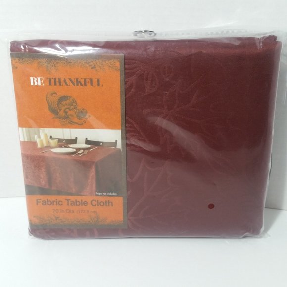 Fabric Table Cloth 70" Circle Fall Burgundy Leaf - Picture 1 of 8